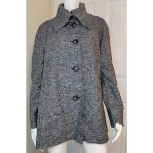 Hilary Radley Tweedy Lined Car Coat Wool Blend 4 Button Mod Size 14 Heather Gray